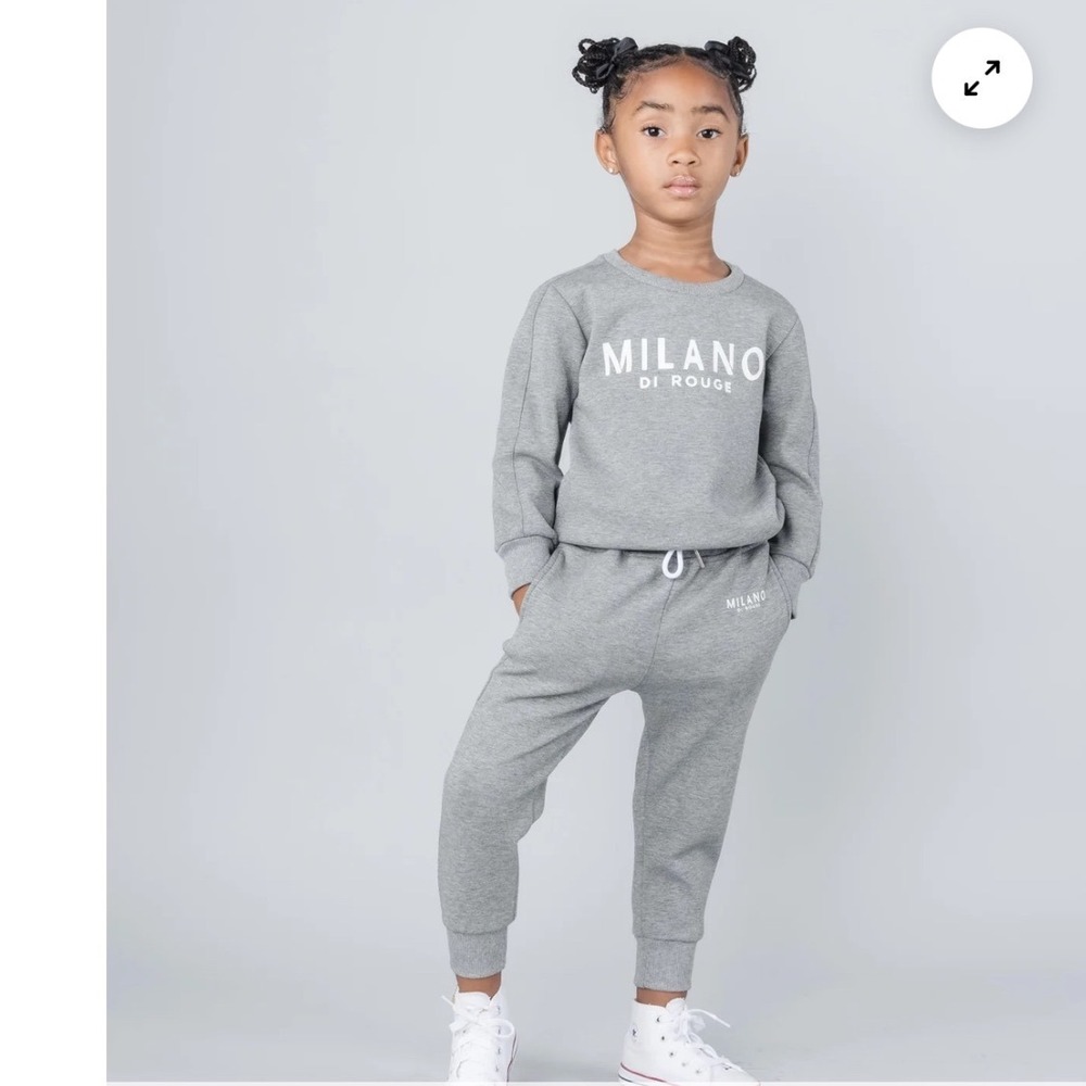 MILANO DI ROUGE Lux Kids Crewneck Signature Sweatsuit Gray Jogger Small NWOT